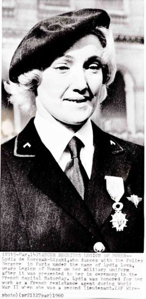 Lydia de Korczak Lipski wears the Legion of Honor on her military uniform. Photo by anonymous (c. March 1960). Cleveland Plain Dealer. Author’s collection.
