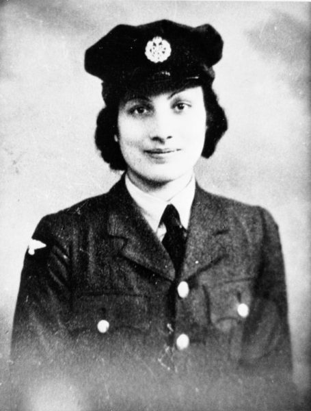 Noor Inayat Khan (code name: “Madeleine”). Khan was a wireless operator with British-led Special Operations Executive “F” Section. She was captured and executed at KZ Dachau as a “Nacht und Nebel” prisoner. Photo by anonymous (date unknown). Imperial War Museum. PD-IWM Non-Commercial License. Wikimedia Commons. 