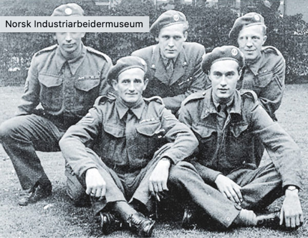 Commandos of Operation Gunnerside. Joachim Rønneberg (front row, right) and Knut Haukelid (back row, far right) were key members of the unit. Photo by anonymous (c. 1943). Norsk Industriarbeidermuseum.