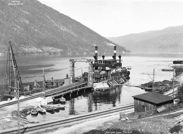 The ferry, SF Hydro, at dock on Lake Tinn, Norway. Photo by anonymous (date unknown). The National WWII Museum. www.nww2m.com
