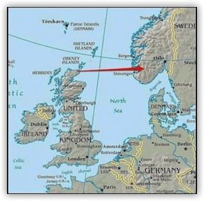 Flight path of the two Halifax aircraft and their gliders from RAF Skitten airfield in Scotland to Norway as part of Operation Freshman. Assault Glider Trust. www.assaultglidertrust.co.uk.