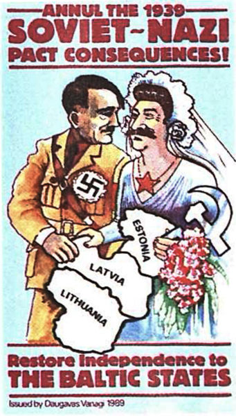 Poster denouncing the Molotov-Ribbentrop Pact. Original poster by Clifford Berryman (c. 1939). PD-CCA-Share Alike 4.0 International. Wikimedia Commons. 