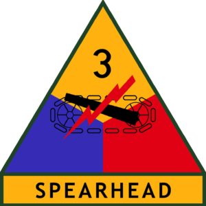 U.S. Army 3rd Armored Division shoulder sleeve insignia. Photo by Noclador (c. 2008). PD-Author release. Wikimedia Commons.