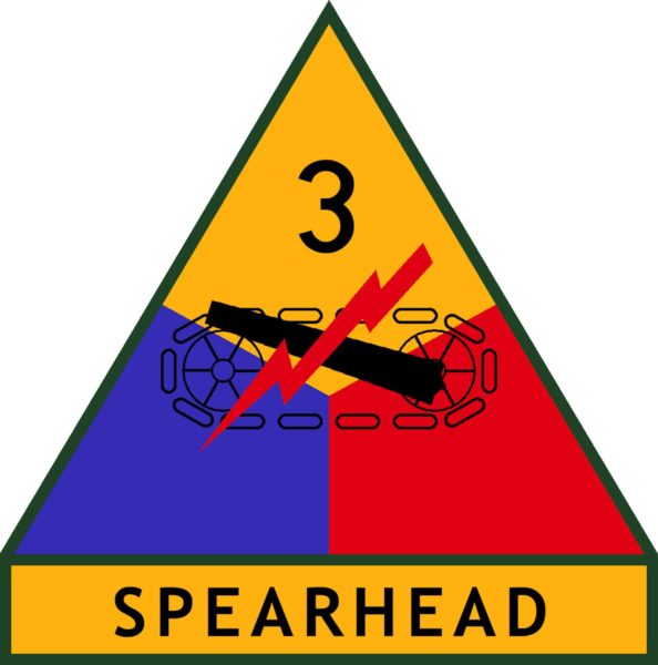 U.S. Army 3rd Armored Division shoulder sleeve insignia. Photo by Noclador (c. 2008). PD-Author release. Wikimedia Commons.