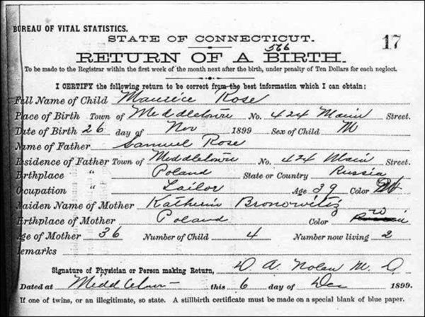 Birth certificate for Maurice Rose. Photo by anonymous (date unknown). Courtesy of Ben Savelkoul. www.bensavelkoul.nl