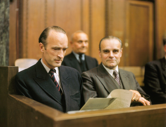 Defendant Alfried Krupp at Nuremberg during the Krupp Trial (Case 10). He was found guilty of crimes against humanity and sentenced to twelve years and forfeiture of all property. Three years later, John McCloy pardoned Krupp and restored Krupp’s property to him. Photo by anonymous (c. 1947-48). Stadtarchiv Nürnberg. PD-Author release. Wikimedia Commons.