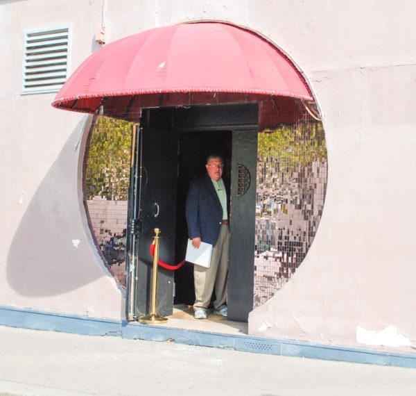 Former entrance to Le Monocle night club. Author is standing in front. Photo by Sandy Ross (2017)