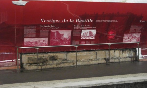 Partial remains of the Bastille on the platform of the Bastille métro station. Photo by anonymous (date unknown).
