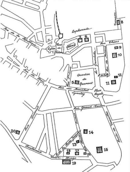 Map showing locations of shelters and blockhouses (i.e., bunkers). Numbers reference back to the chart. Map by the French Army (c. 1948). “After the Battle”, Number 141, page 25. http://afterthebattle.com.au.