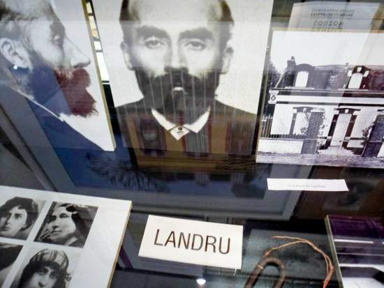 Paris police museum exhibit on the serial killer, Henri Landru. Landru was guillotined and his severed head is exhibited at the Museum of Death in Los Angeles. Photo by anonymous (date unknown).