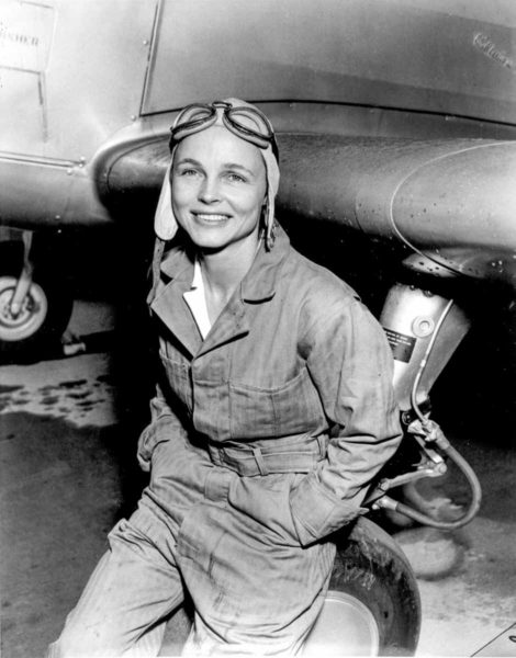 Betty Gillies (1908−1998), the first American women pilot to be accepted by the Women’s Auxiliary Ferrying Squadron. Gillies and Nancy Love were the first women to pilot a B-17, Flying Fortress. Photo by anonymous (c. 1943). PD-U.S. Government. Wikimedia Commons.