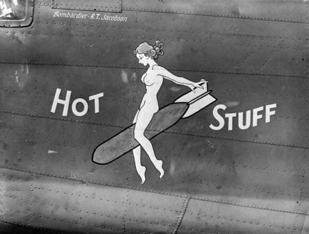 “Hot Stuff” nose art. Photo by anonymous (date unknow). Roger Freeman Collection. Imperial War Museum catalogue record: FRE 3784.