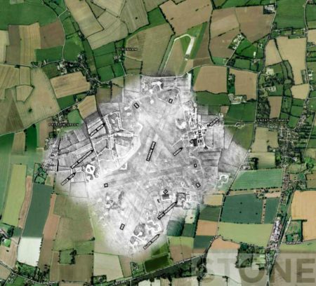 Former RAF Tibenham image superimposed on an early 1950s aerial photo. You can see that the NE runway has been extended for the new jets. www.invisiblework.co.uk
