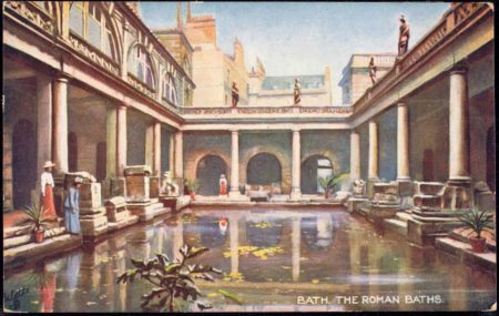 A Roman bath. Illustration by anonymous (c. 1903). Leonard A. Lauder collection of Raphael Tuck & Sons postcards. PD-Author’s life plus 70 years or fewer. Wikimedia Commons.