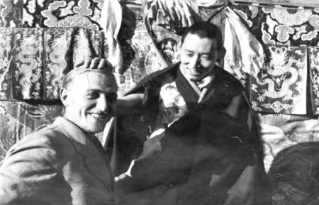 Regent of Tibet, Reting Repunche (right), giving blessing to Nazi SS officer, Bruno Beger. Photo by Ernst Schäfer (c. 1938/39). Bundesarchiv, Bild 135-S-13-116/CC-BY-SA 3.0. PD-CCA-Share Alike 3.0 Germany. Wikimedia Commons. 