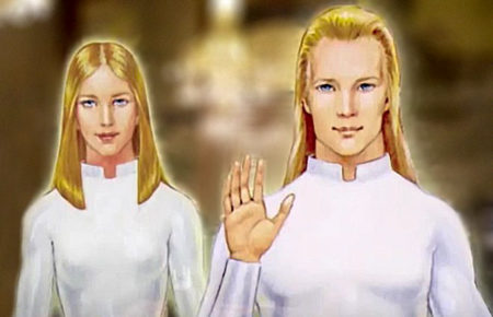 Idealized illustration of a “Vril-ya” woman and man. Illustration by anonymous (date unknown).