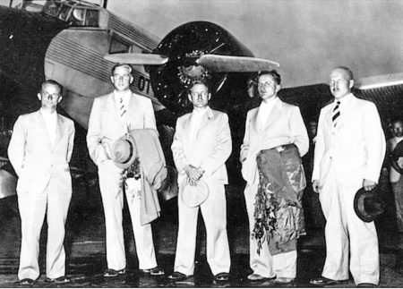 Tibet expedition team on their way to India. Beger is second from left. Photo by anonymous (c. 1938). 