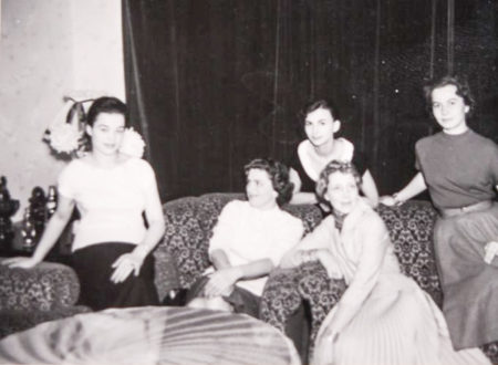 Kathleen (second from right) with four of her girls in the brothel, “Boarding House Florian.” Photo by anonymous (c. after 1954). 