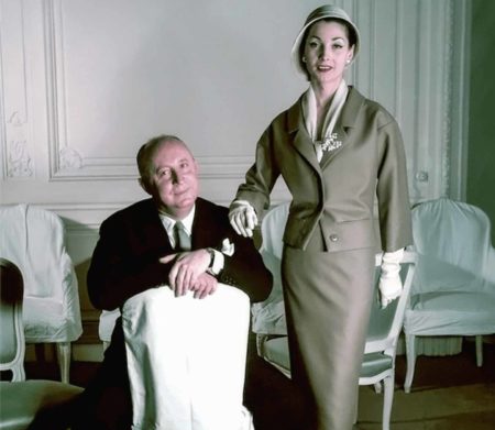 Christian Dior and one of his models. Photo by anonymous (c. 1957). ©️The Coincidental Dandy/Flicker.