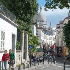 View of rue Norvins looking toward place du Tertre in Montmartre.
