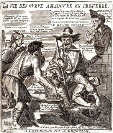 Engraving depicting the King of Thieves collecting his daily tribute of contraband. Engraving by anonymous (c. 1663). ©️Engraving from the “Collection of the most illustrious proverbs.” Author: Jacques Lagniet, Paris.