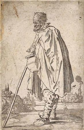 An illustration of a beggar. Illustration by anonymous (date unknown). Wikimedia.