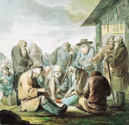 Disabled beggars. Illustration by anonymous (date unknown). Wikimedia.