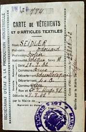 Clothing ration card from the Mairie d’Agen, or city hall of Agen. Photo by Marianne Golding (original: c. 1942). Courtesy of Marianne (Seidler) Golding.*