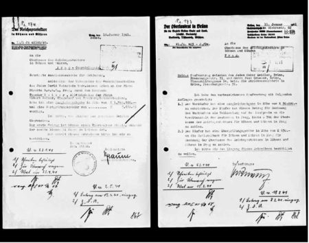 Documentation for the sale of Oskar Seidler’s factory on February 18, 1941 (right). Photo by Marianne Golding. Courtesy of Marianne (Seidler) Golding.*