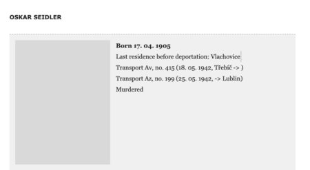Information about Édouard’s father (Oskar Seidler) deportation to Terezín and death at Lublin