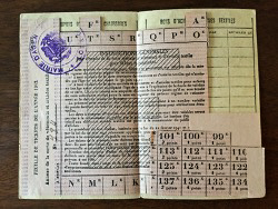 Clothing ration cards from the Mairie d’Agen, or city hall of Agen. Photo by Marianne Golding (original: c. 1942). Courtesy of Marianne (Seidler) Golding.*