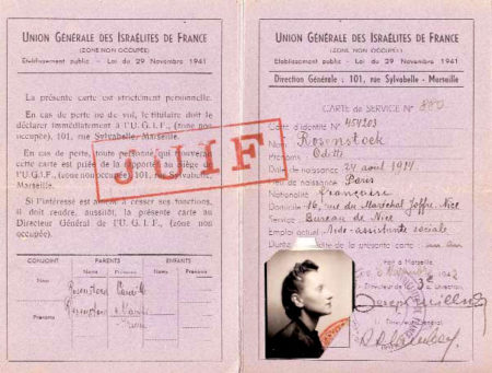 Odette Rosenstock’s French identity card. Photo by anonymous (c. 1942). Les Enfants et Amis ABADI. https://www.lesenfantsetamisabadi.fr.