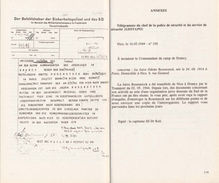 German documentation of Odette’s interrogation and transfer orders to Drancy. Photo by anonymous (date unknown). Les Enfants et Amis ABADI. https://www.lesenfantsetamisabadi.fr.