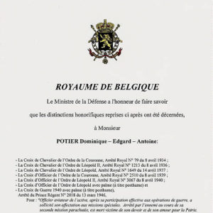 List of medals and honors awarded to Dominque Edgard Potier. Photo by anonymous (date unknown).