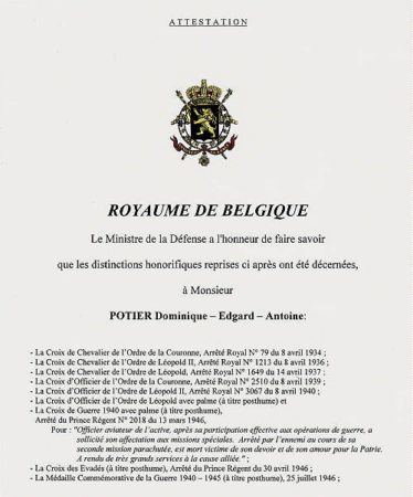List of medals and honors awarded to Dominque Edgard Potier. Photo by anonymous (date unknown).