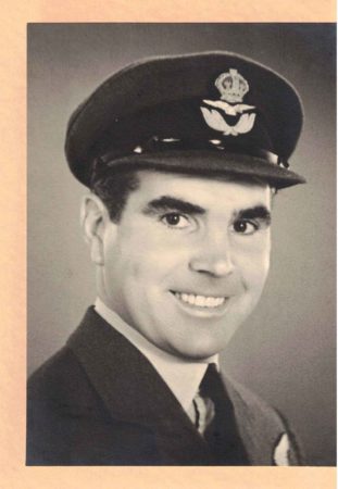 RAF Navigator, Squadron Leader Stanley Booker MBE, surviving member of the World War II Halifax bomber crew. Photo by anonymous (date unknown). Courtesy of Pat Vinycomb and Stanley Booker.