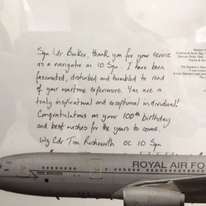 Closeup of inscription on signed photograph of Voyager aircraft. Photo by Louise Smith (26 April 2022). Courtesy of Pat Vinycomb.
