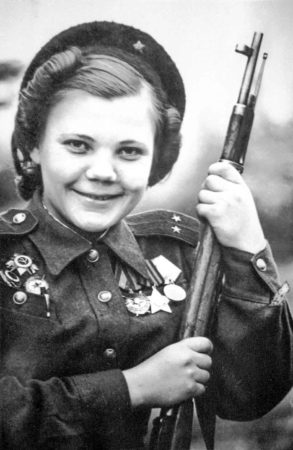Nina Lobovskaya, commander of a company of female snipers who fought in the Battle of Berlin. Photo by anonymous (c. 1944). 