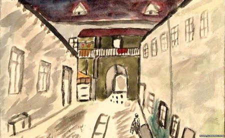 The inside of a ghetto. Drawing by Paval Sonnenschein (date unknown). 