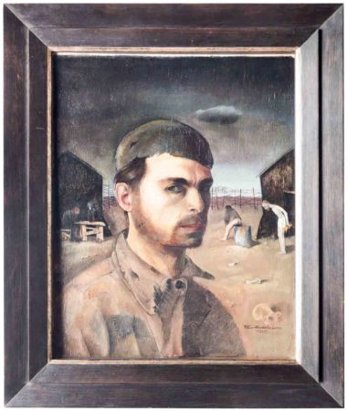 “Self-portrait in the Camp.” Nussbaum’s angry glare is evident. Painting by Felix Nussbaum (c. 1940). Neue Galerie New York ©️ 2019 Artists Rights Society (ARS), New York. 