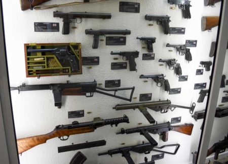 A portion of the museum’s collection of World War II hand-held armaments used by the French, British, and Germans. Photo by Sandy Ross (2022).