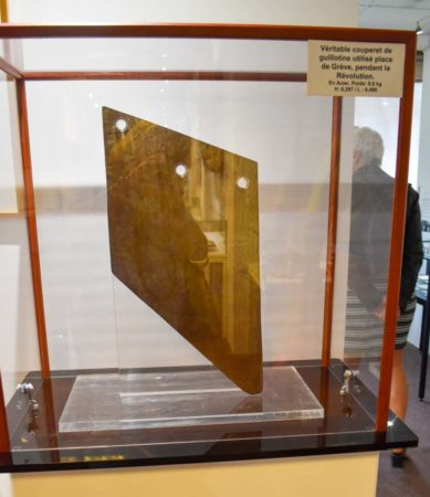 The original blade used by the guillotine set up in the Place de Grève during the French Revolution. Photo by Sandy Ross (9 June 2022). Refer to my books, Where Did They Put the Guillotine?