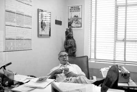 Humor columnist Art Buchwald in his Washington office. Photo by Charles Bennett (c. 1977). Associated Press.