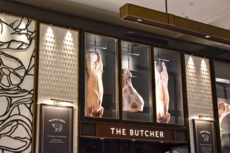 The butcher department at Harrods. Photo by Sandy Ross (12 June 2022).