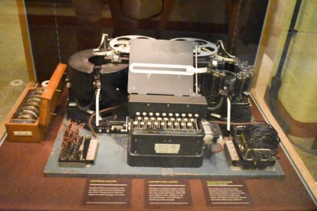 A Typex machine used to decode German transmissions. This machine intercepted the message sent by double-agent “Garbo” to German high command just after D-Day on 6 June 1944. Photo by Sandy Ross (13 June 2022).