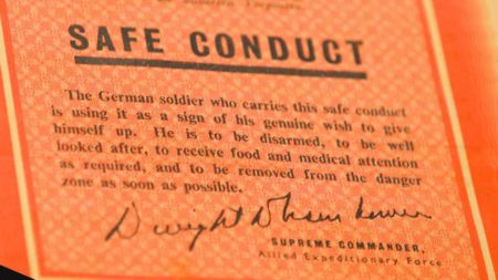 A U.S. military leaflet meant to convince German troops to surrender. It carried a lot of weight with the German soldier since the leaflet was signed by Gen. Eisenhower. Photo by anonymous (date unknown). CBS News. www.cbsnews.com