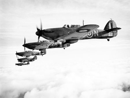 Hawker Sea Hurricanes flying in formation. Photo by Lt. L.C. Priest (9 December 1941). PD_U.K. public domain. Wikimedia Commons.