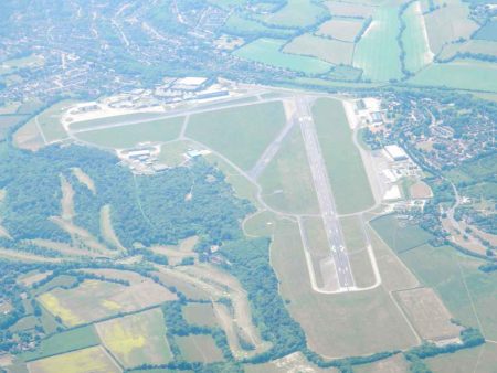 Aerial view of the London Biggin Hill Airport. Photo by Foma (1 June 2011). PD-GNU Free Documentation License. Wikimedia Commons.