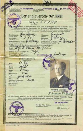 A 1939 German issued Nansen passport for a Jewish man fleeing to the U.K. Photo by Huddyhuddy (c. October 2019). PD-German public domain. Wikimedia Commons.