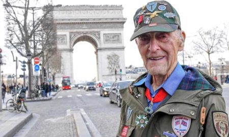 Stephen Weiss at the Arc de Triomphe in Paris. Dr. Weiss was there to take part in a ceremony honoring veterans of the OSS. Photo by Chad Garland (c. February 2020). Stars and Stripes.